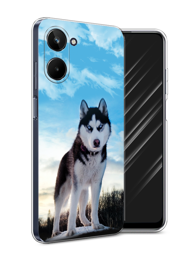 

Чехол Awog на Realme 10 4G "Хаски 3", Белый;черный;голубой, 2512150-2