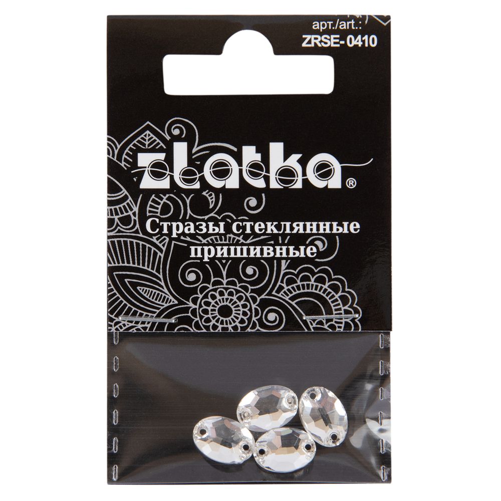 Стразы Zlatka Crystal, №01, Белые, стеклянные, 10х7 мм, 4 шт