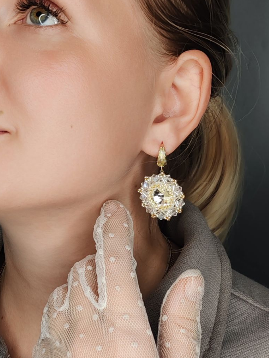 

Серьги из латуни MaLiTa Солнце, swarovski/бисер/стекло/хрусталь, Солнце