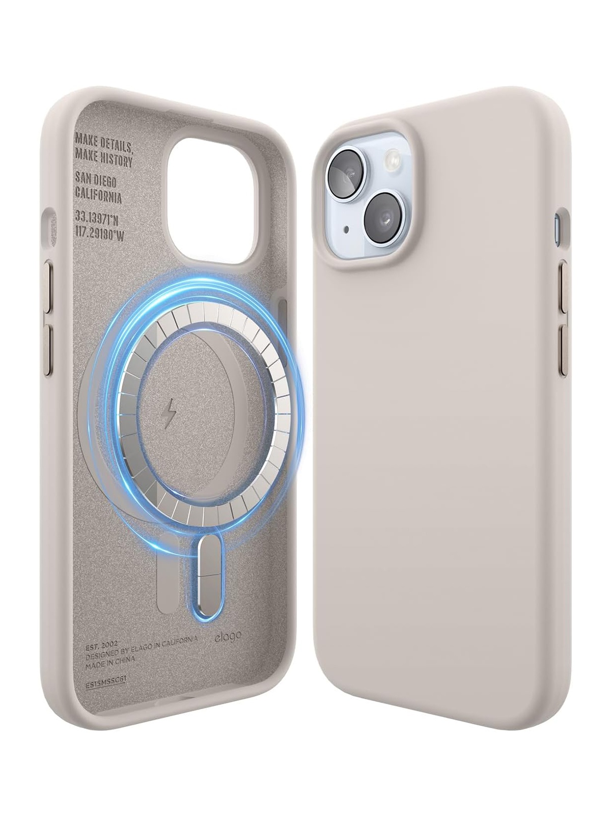

Чехол Elago для iPhone 15 силиконовый Liquid silicone с MagSafe, бежевый