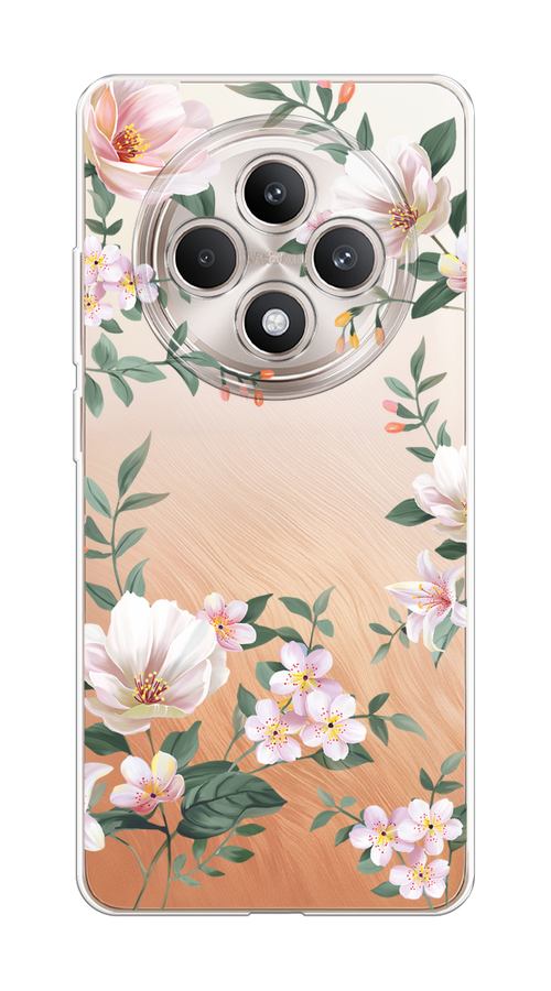 

Чехол на Oppo Reno 12F "Beautiful white flowers", Бежевый;зеленый, 2517850-1