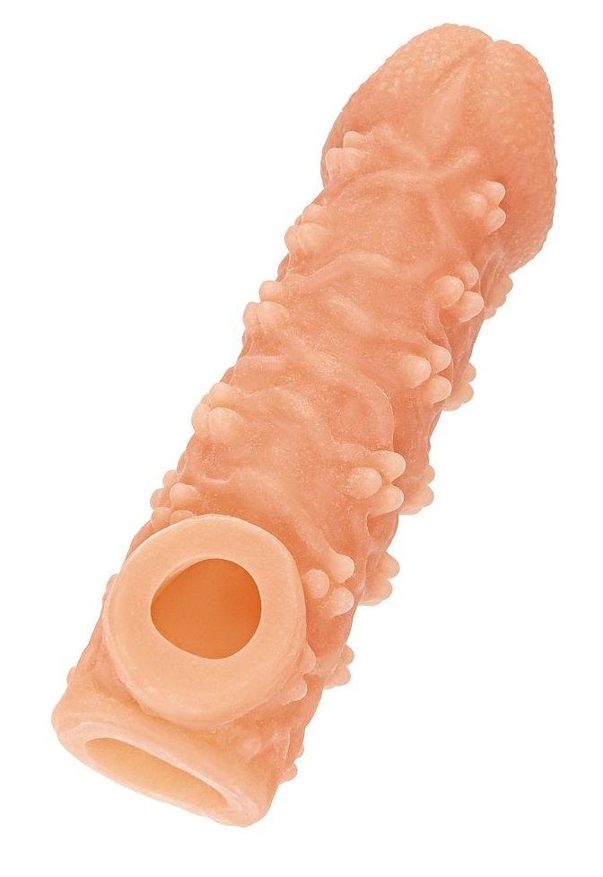 Интимная насадка KOKOS Cock Sleeve Size L закрытая с пучками шишечек телесная 17,6 см