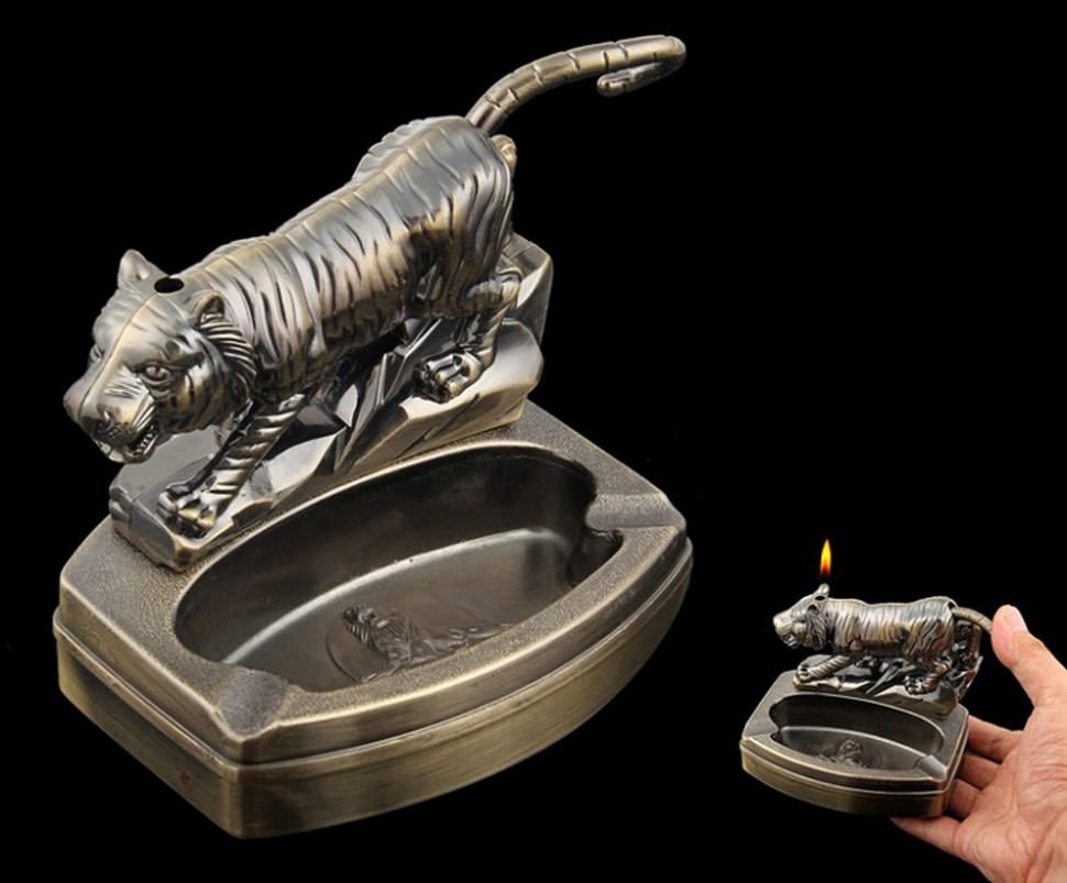 

Металлическая пепельница с зажигалкой Тигр, Коричневый