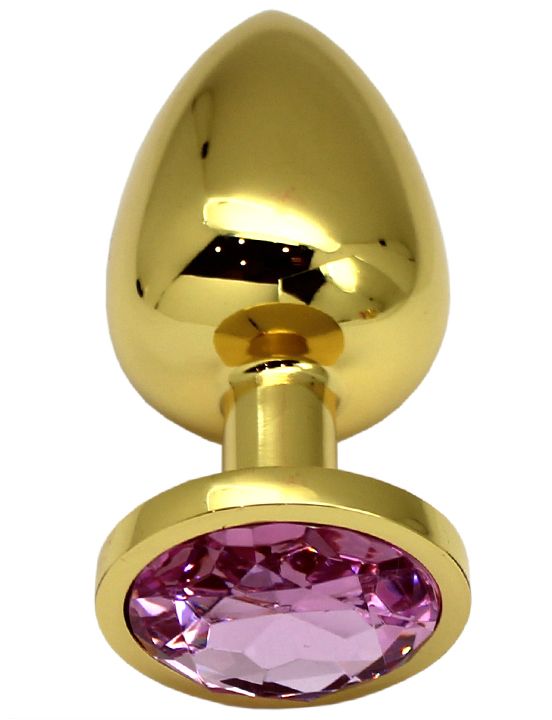 Анальная пробка Eroticon с розовым кристаллом золотистая 9 см