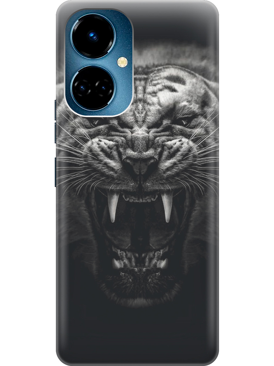 

Силиконовый чехол на Tecno Camon 19/19 Pro с рисунком "Оскал тигра", Серый;черный, 20011877