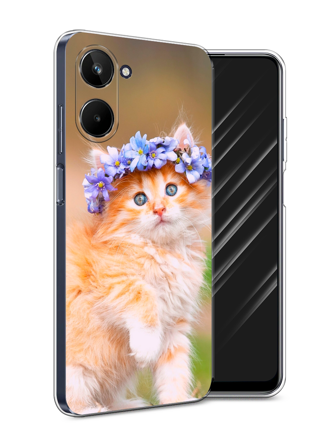 

Чехол Awog на Realme 10 4G "Рыжий кот в венке", Коричневый;синий, 2512150-1