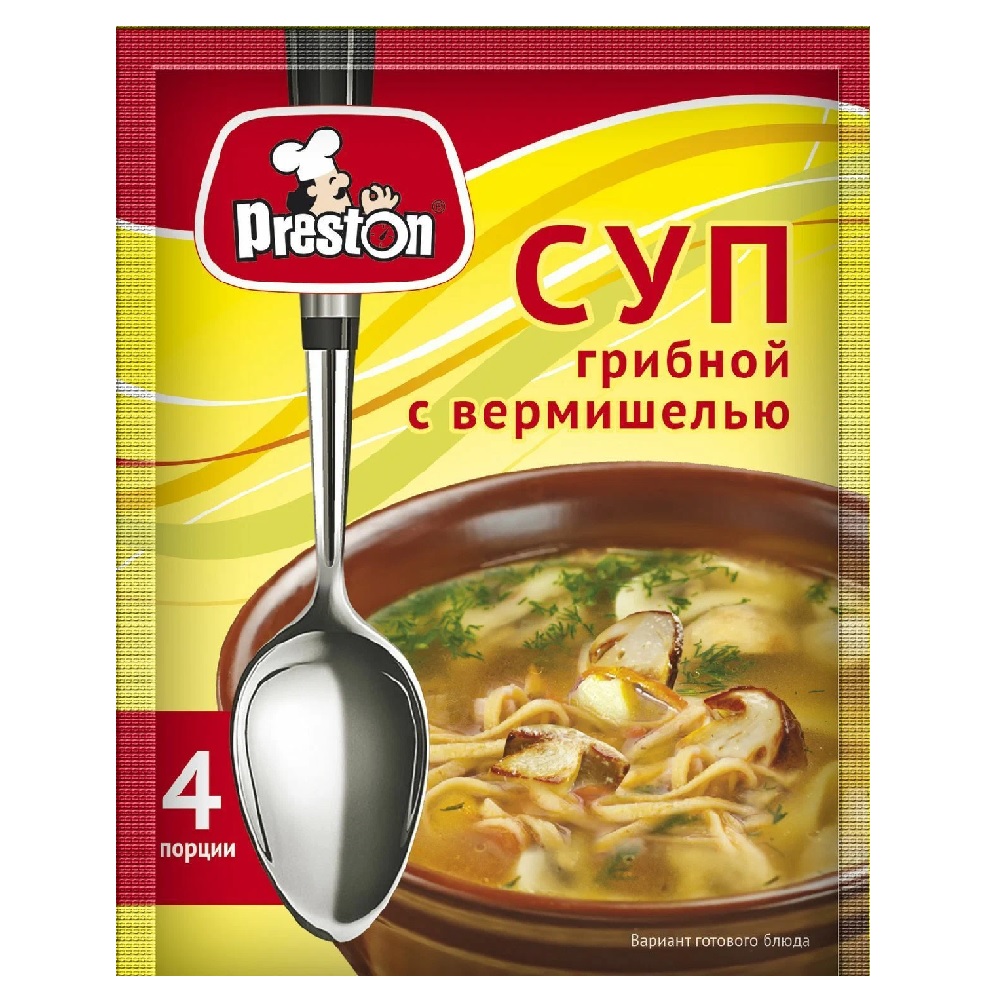 

Суп быстрого приготовления Preston Грибной с вермишелью, 50г, Preston