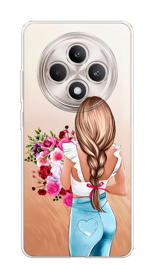 

Чехол на Oppo Reno 12F "Девушка с цветами", Коричневый;розовый;бирюзовый, 2517850-1