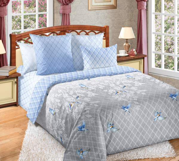 

Постельное Белье Рулада 1 1,5-спальное с Птичками Перкаль хлопок