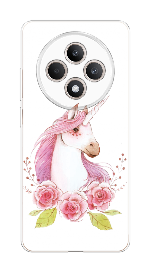 

Чехол на Oppo Reno 12F "Единорог цветы", Белый;розовый;серый, 2517850-1