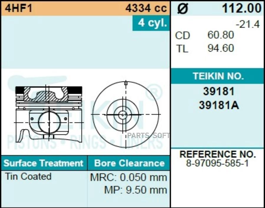 

Поршни (К-Т 4шт) Std TEIKIN арт. 39181 STD