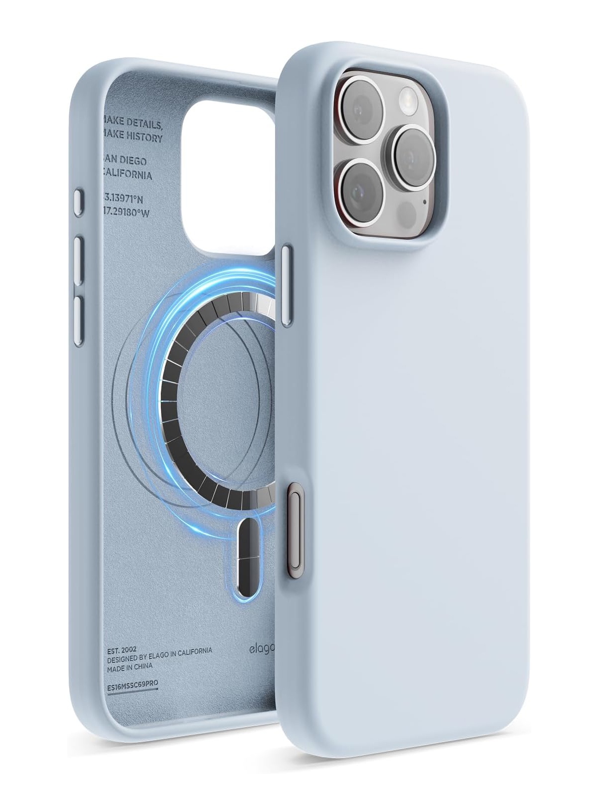 

Чехол Elago для iPhone 16 Pro силиконовый Liquid silicone с MagSafe, голубой
