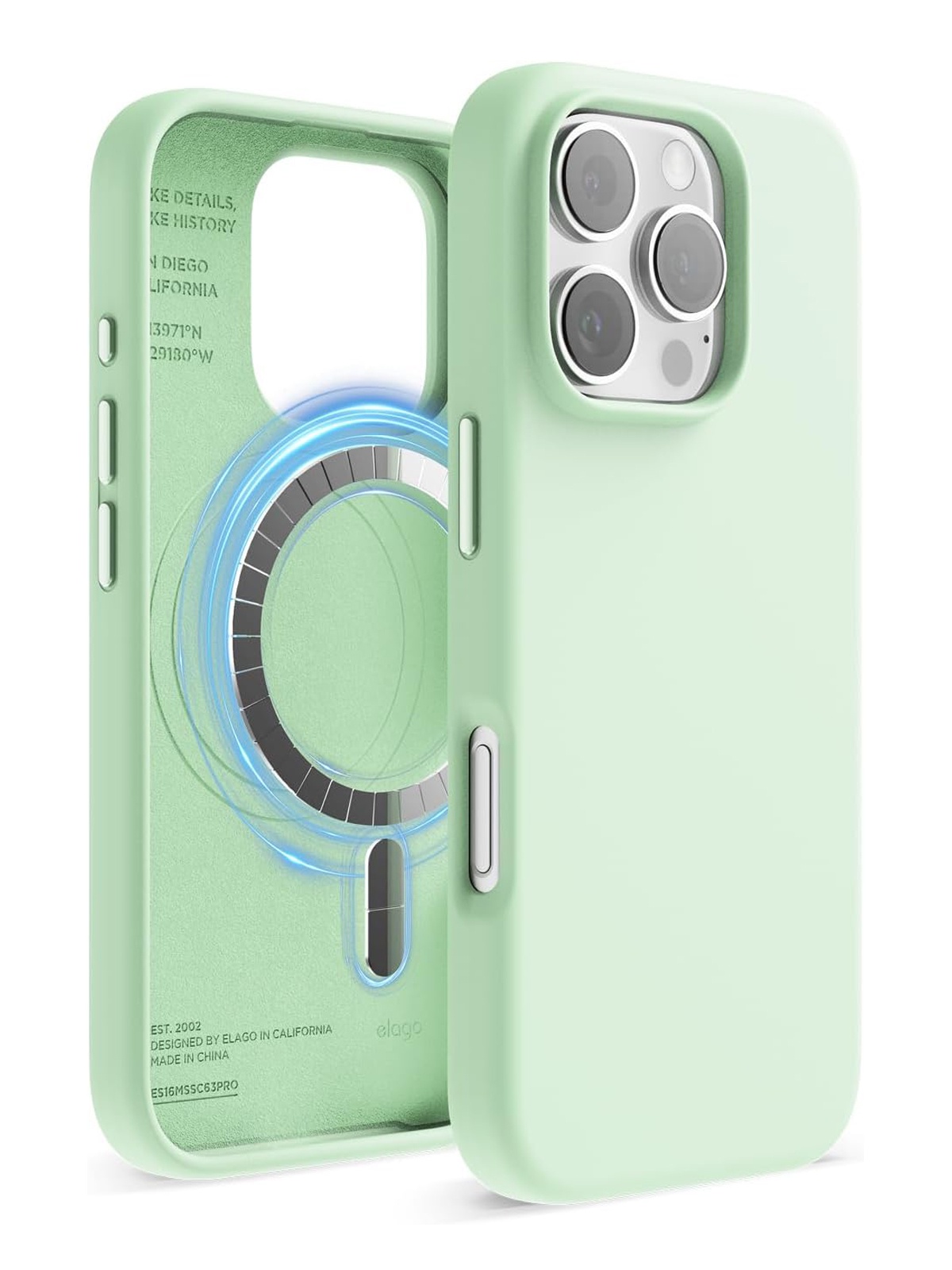 

Чехол Elago для iPhone 16 Pro Max силиконовый Liquid silicone с MagSafe, мятный, Зеленый