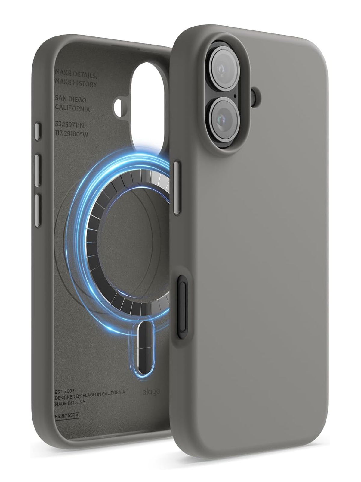 

Чехол Elago для iPhone 16 силиконовый Liquid silicone с MagSafe, серый