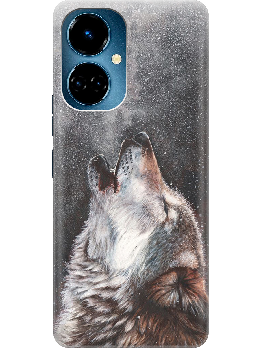 

Силиконовый чехол на Tecno Camon 19 / 19 Pro с рисунком "Морозный волк", Белый;серый;черный, 20011877