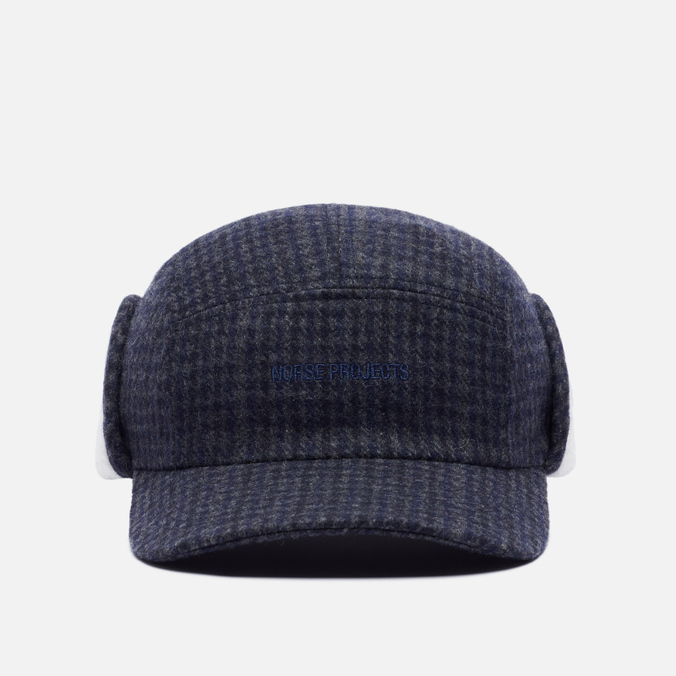 фото Бейсболка мужская norse projects wool flannel flap синяя, one size