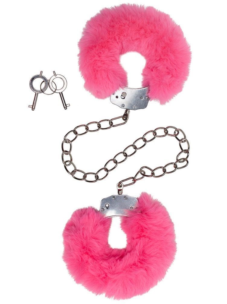 Оковы на ноги Le Frivole металлические с розовым мехом серебристые