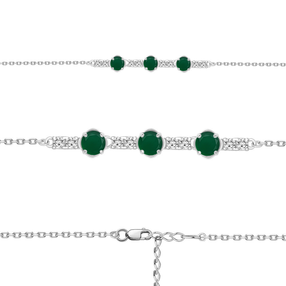 

Браслет из серебра с агатом\фианитом Aquamarine Aquamarine 7461009А_925_р р. 16, 7461009А_925_р