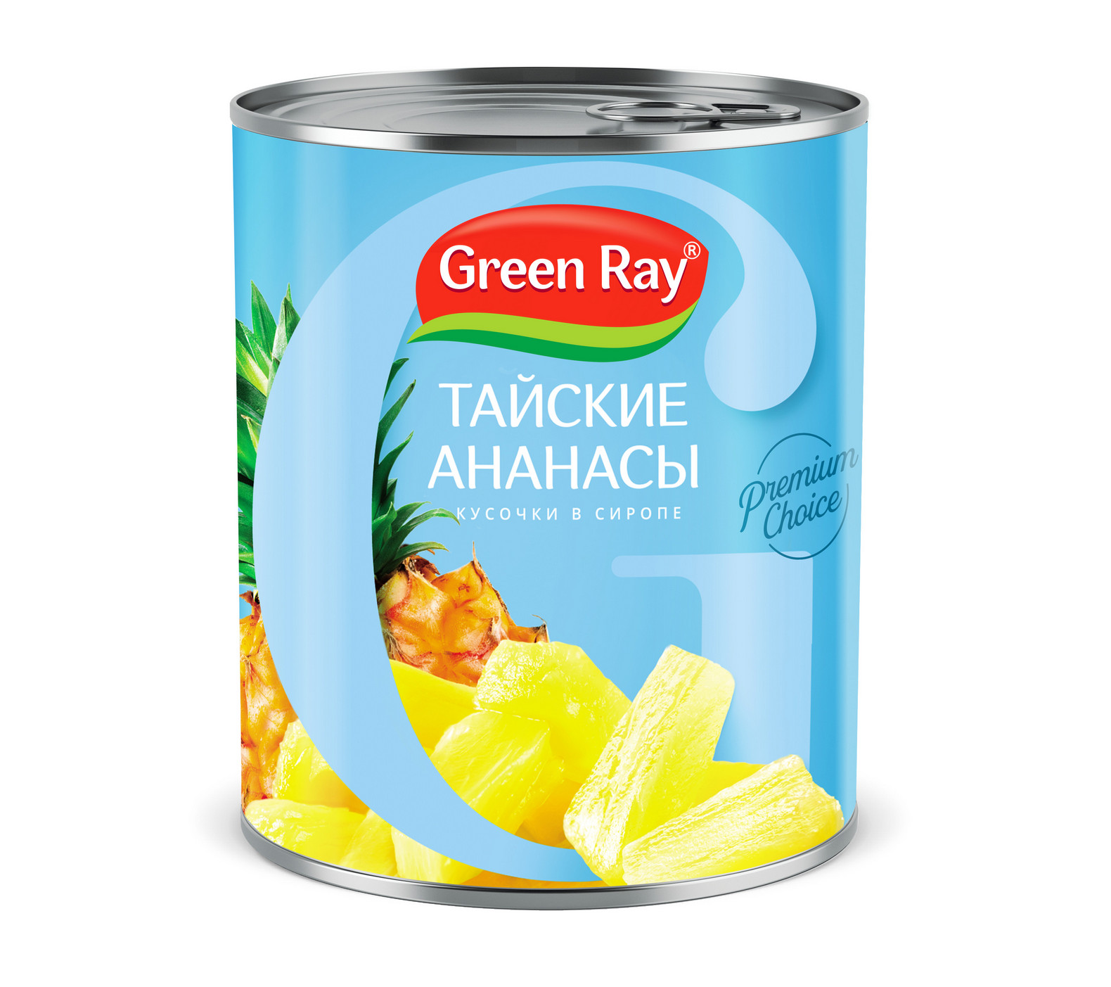 Ананасы Green Ray кусочки тропические в легком сиропе