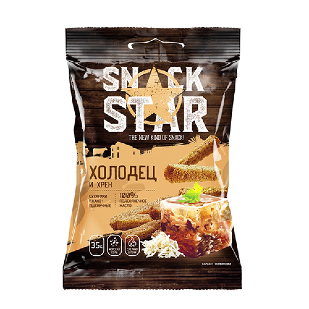 

Сухарики ржано-пшеничные Snack star Холодец с хреном 35г, Snack star