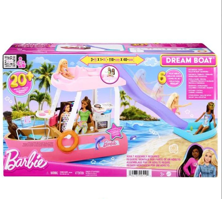 Игровой набор Barbie Лодка мечты с горкой и бассейном HJV37