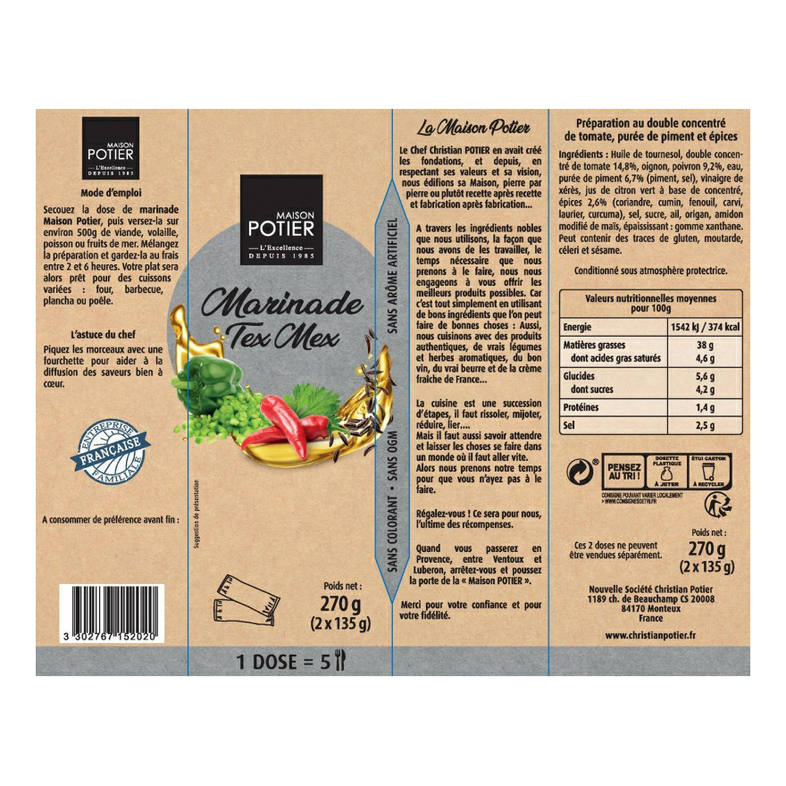 

Маринад Potier tex mex 270 г