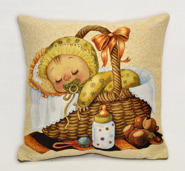 

Подушка Декоративная Гобеленовая 32х32 Мамино счастье спит 32*32, Бежевый