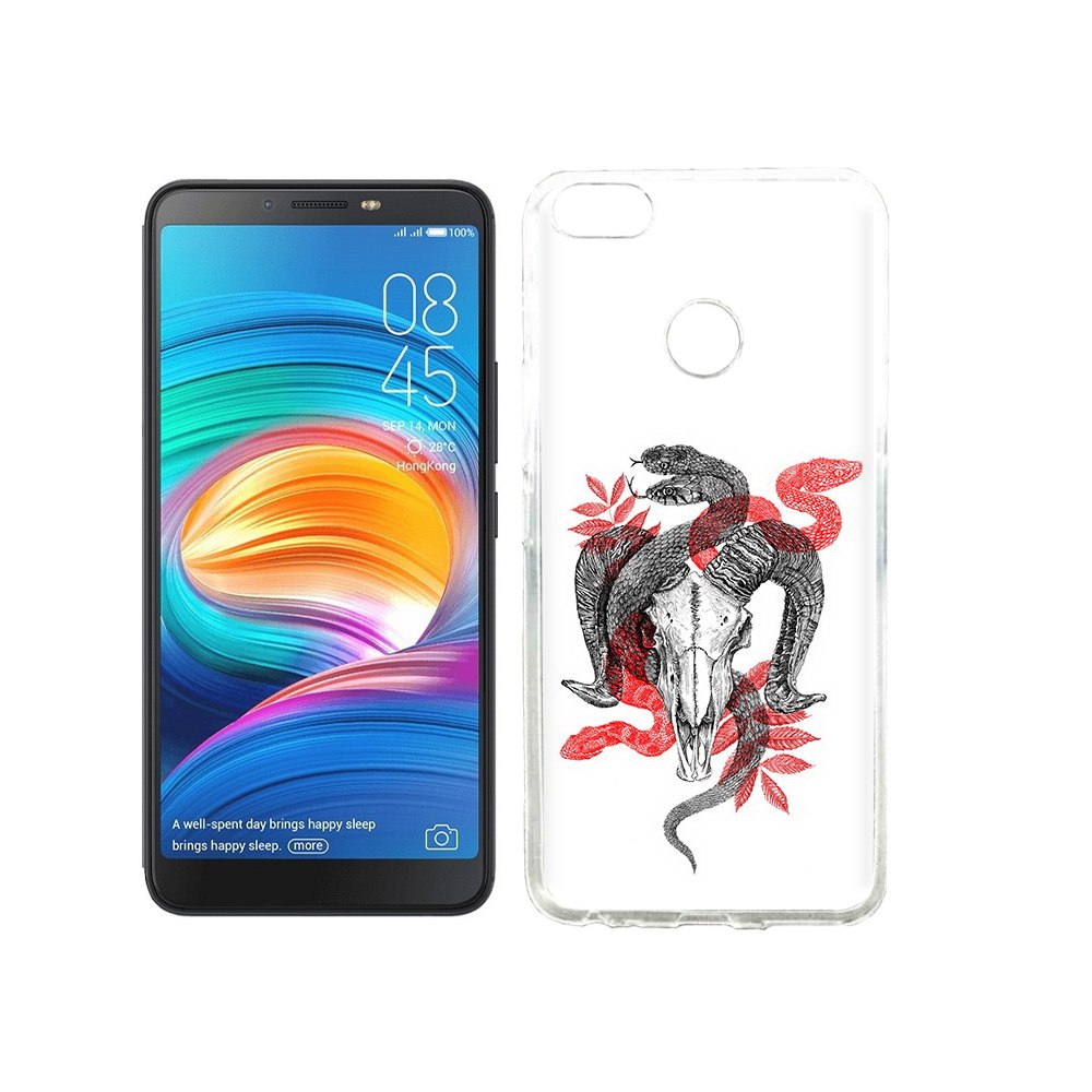 

Чехол MyPads Tocco для Tecno Camon X змея в черепе рисунок, Прозрачный, Tocco