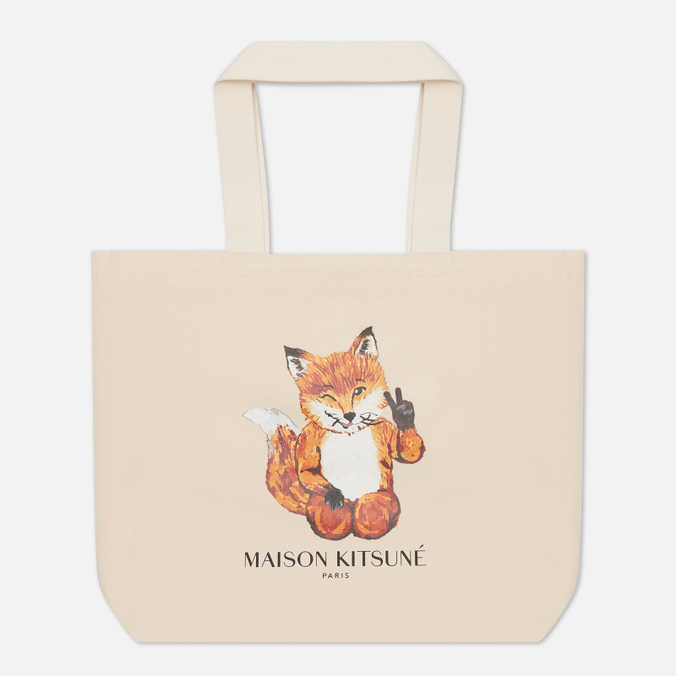 фото Сумка шоппер женская maison kitsune all right fox classic tote бежевая