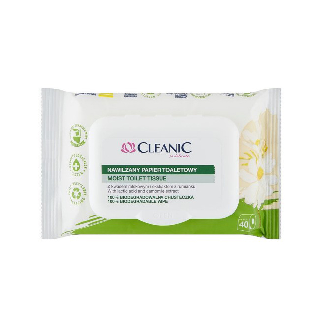 Влажная туалетная бумага Cleanic с ромашкой, 40 шт