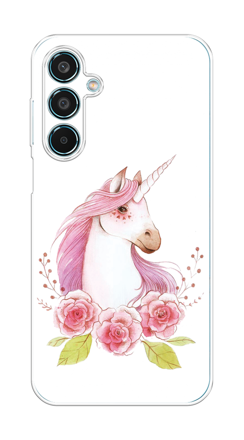 

Чехол на Samsung Galaxy M35 "Единорог цветы", Белый;розовый;серый, 2110050-1
