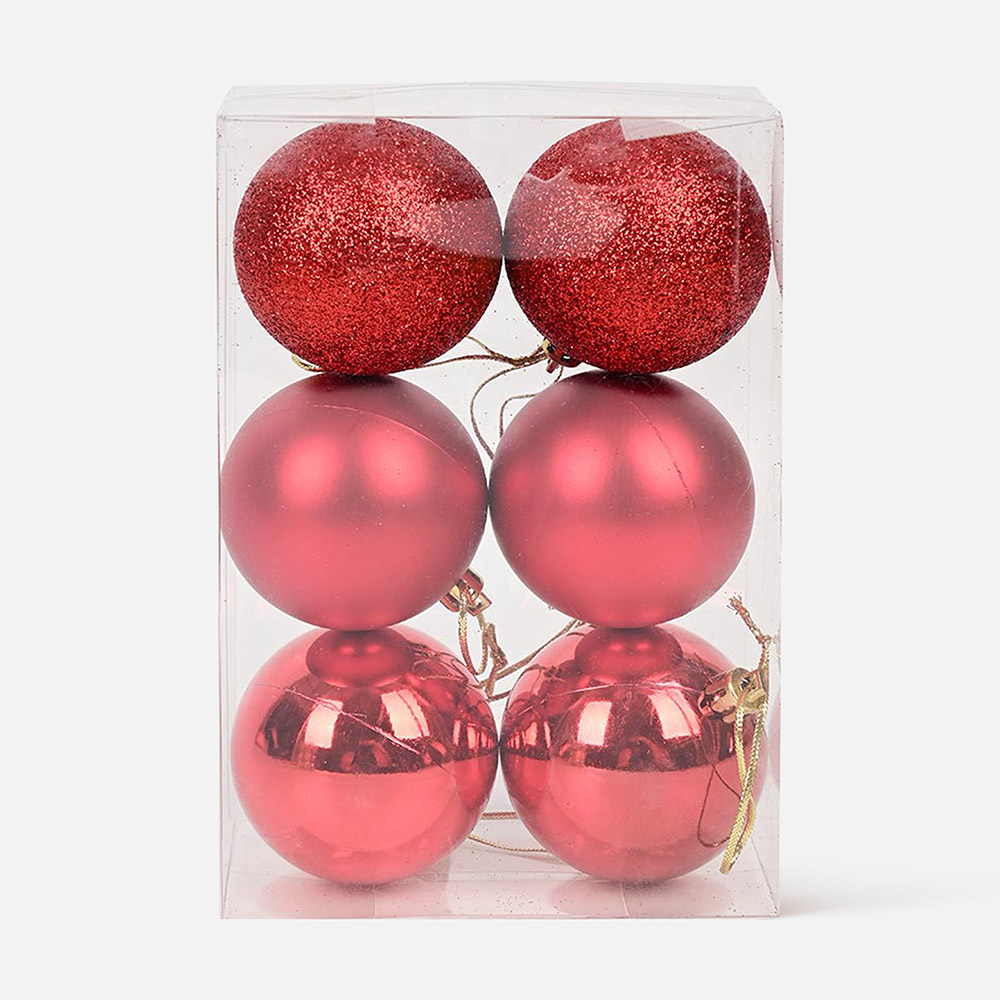 Из Китая: Шар на ель Maxprime набор, 6 см, красный, 6 шт.