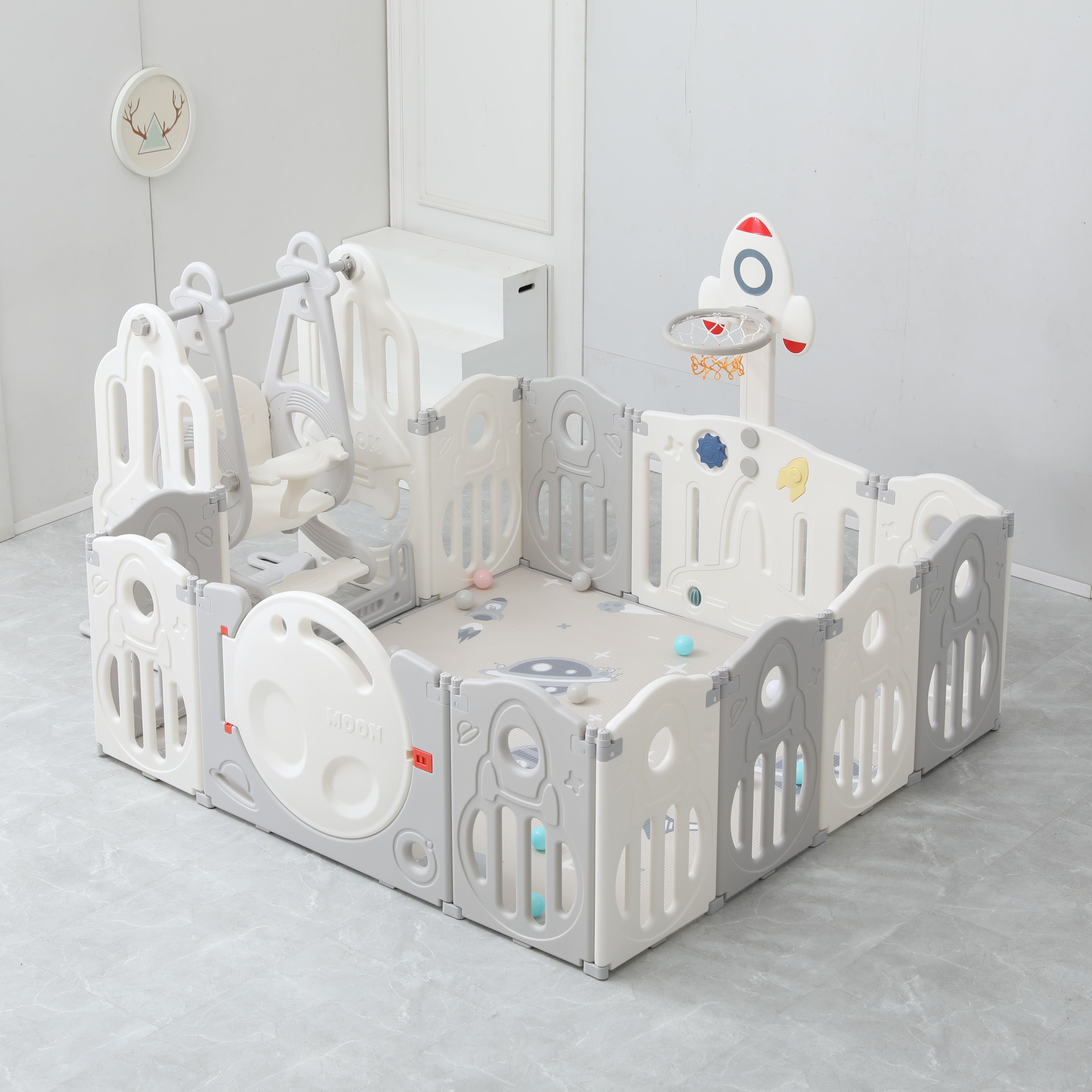 Большой детский игровой манеж комплекс с качелями UNIX Kids SUPREME Space 200x240 Grey 39890₽