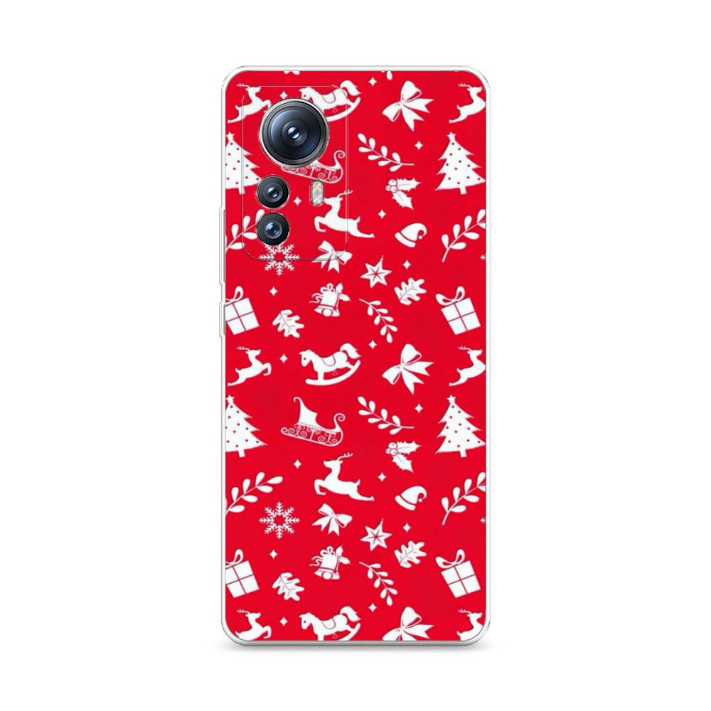 

Чехол на Xiaomi 12S Pro "Красный новогодний фон", Красный;белый, 316150-5