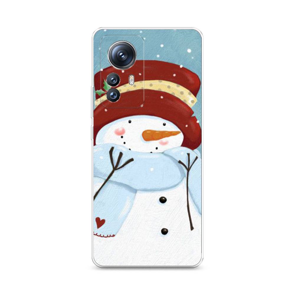 

Чехол на Xiaomi 12S Pro "Застенчивый снеговик", Голубой;белый;красный, 316150-5