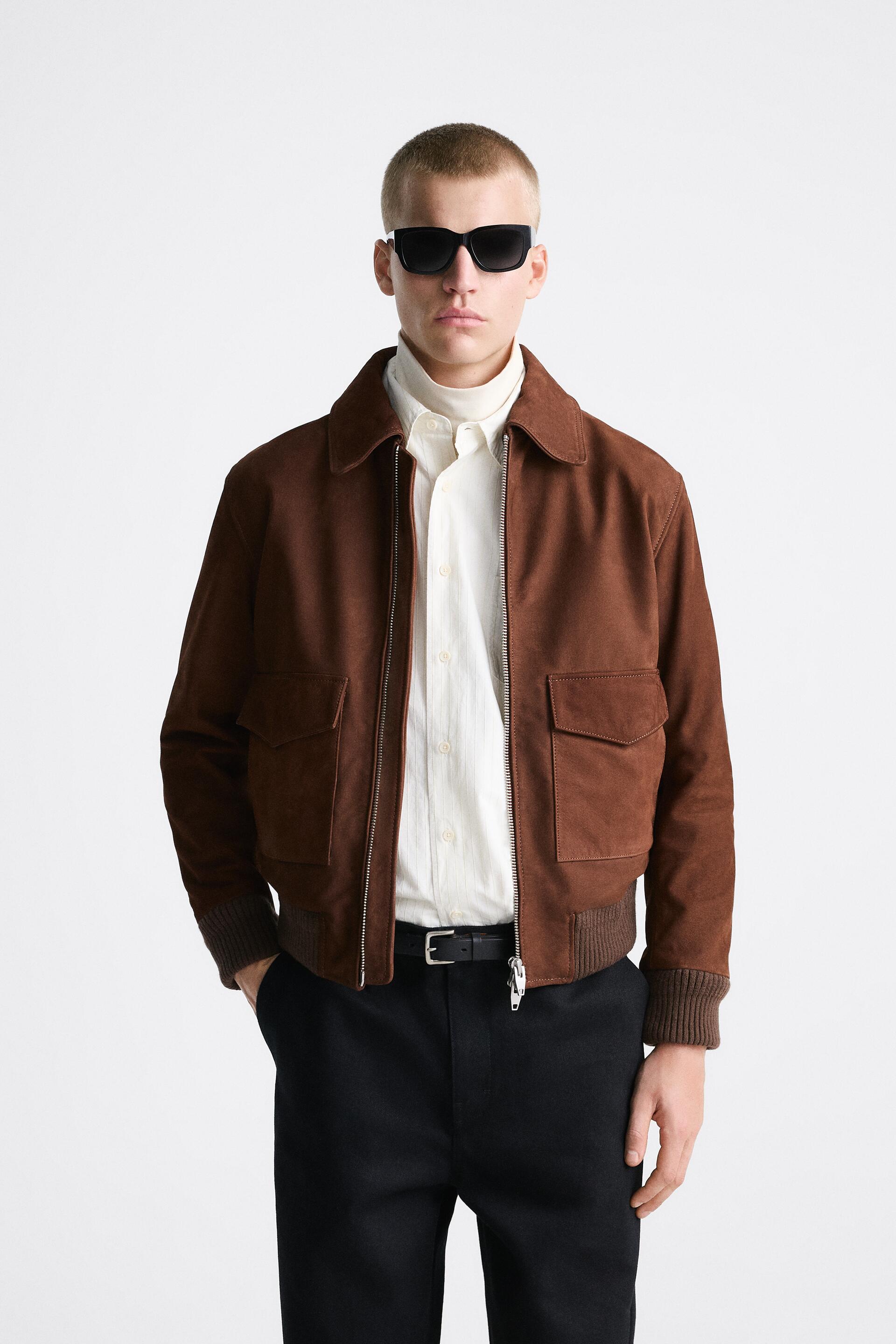 

Кожаная куртка мужская ZARA 05388406 коричневая M (доставка из-за рубежа), 05388406