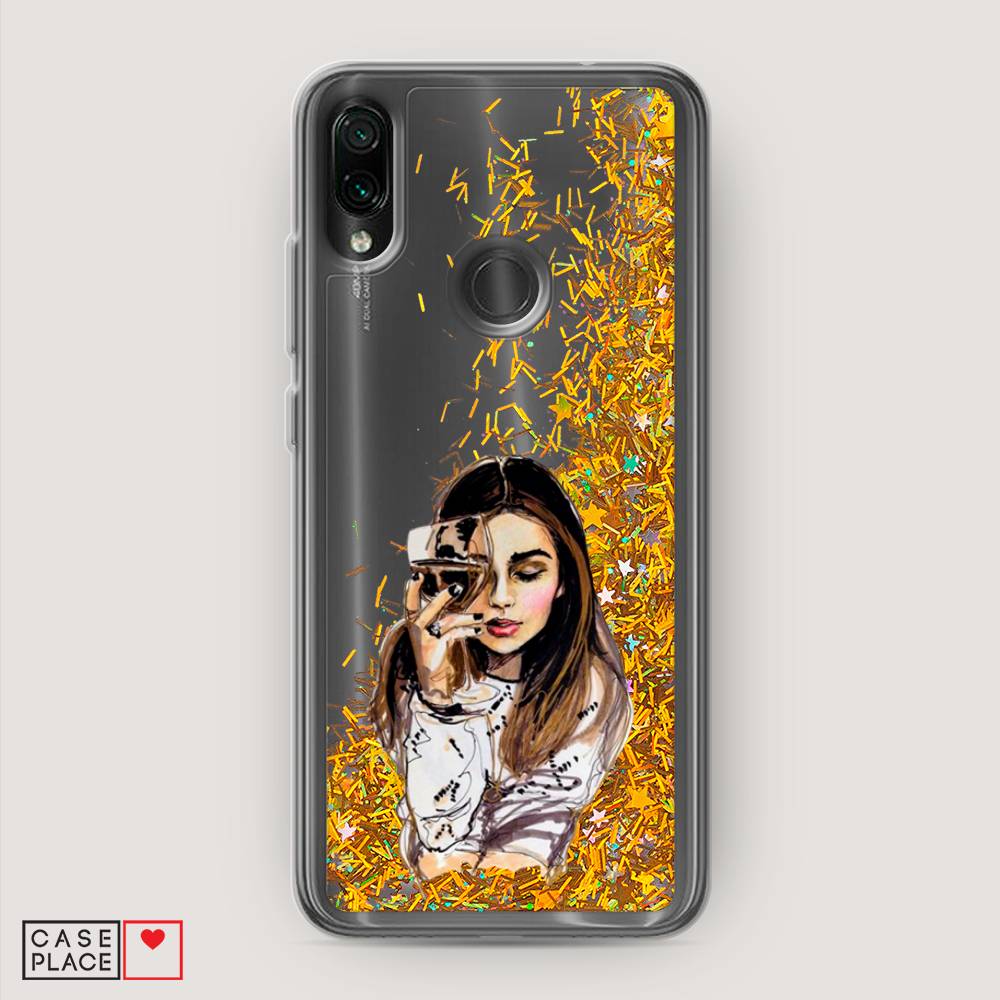 

Жидкий чехол с блестками "Девушка с бокалом" на Xiaomi Redmi 7, 35090-1