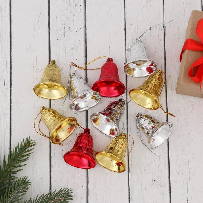 

Елочная игрушка Зимнее волшебство Колокольчик в клеточку 4455091 10 шт. разноцветный, Колокольчик в клеточку