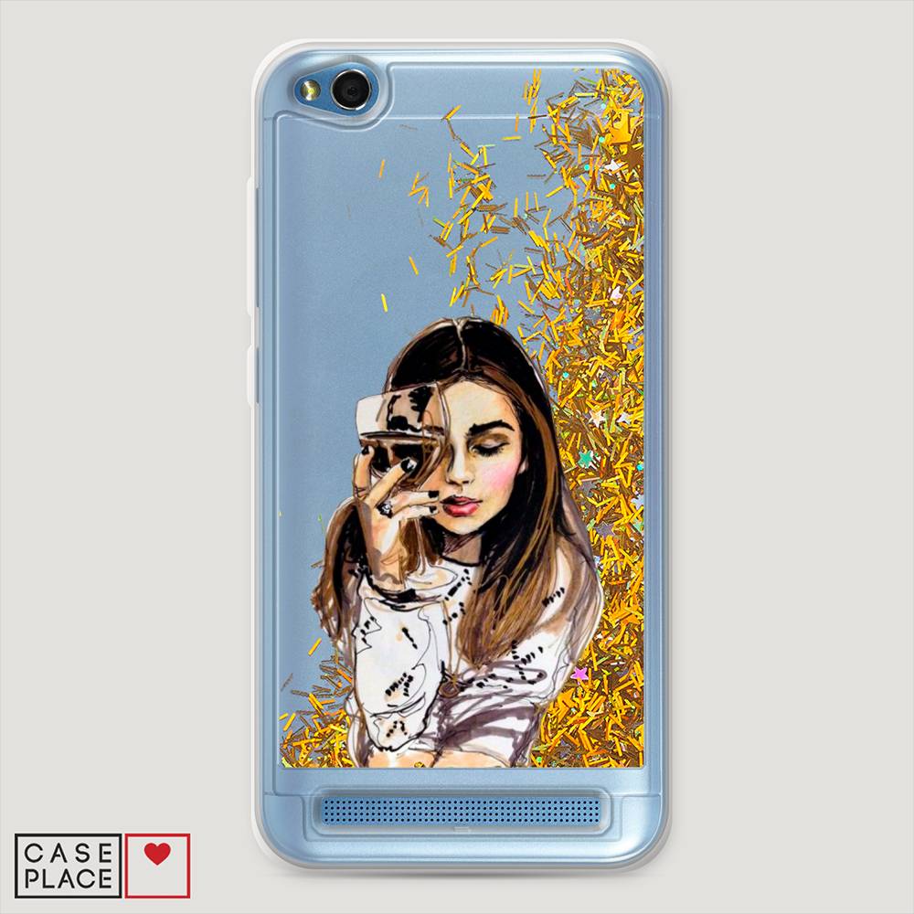 

Жидкий чехол с блестками "Девушка с бокалом" на Xiaomi Redmi 5A, 32890-1