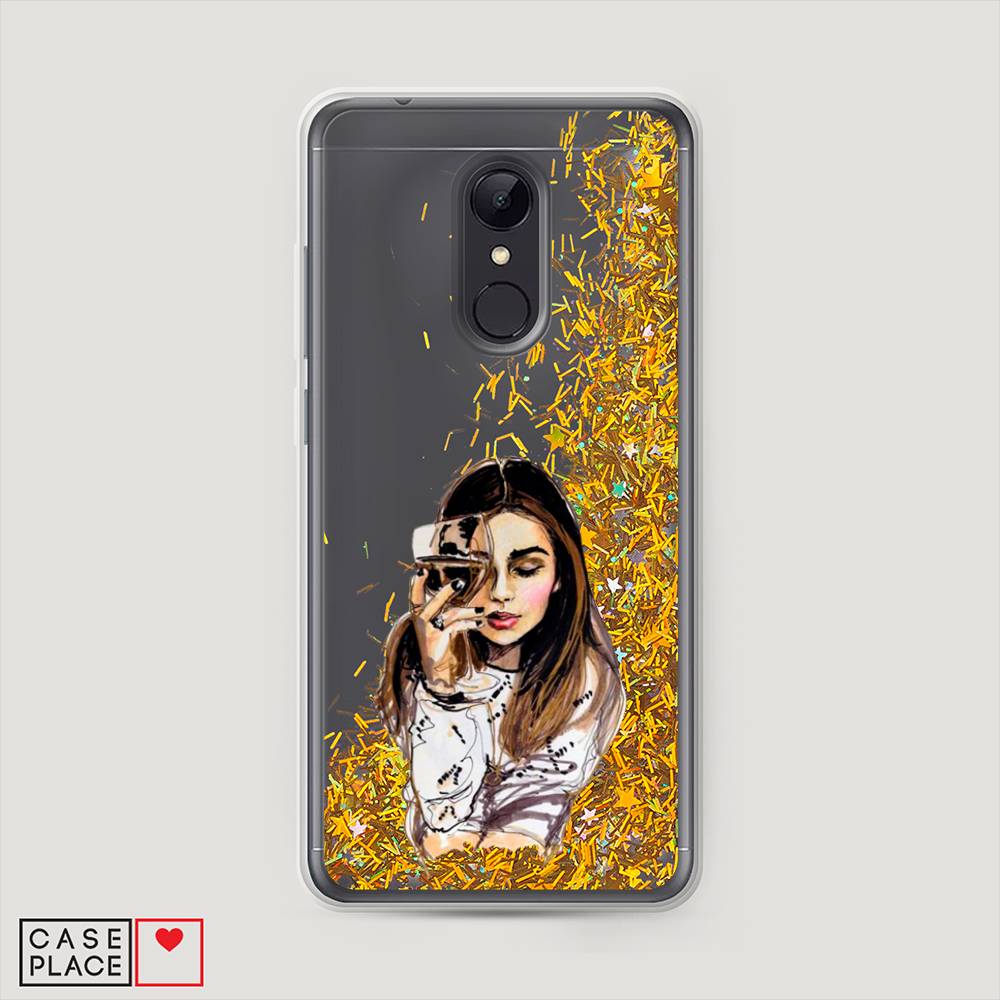 

Жидкий чехол с блестками "Девушка с бокалом" на Xiaomi Redmi 5, 33090-1