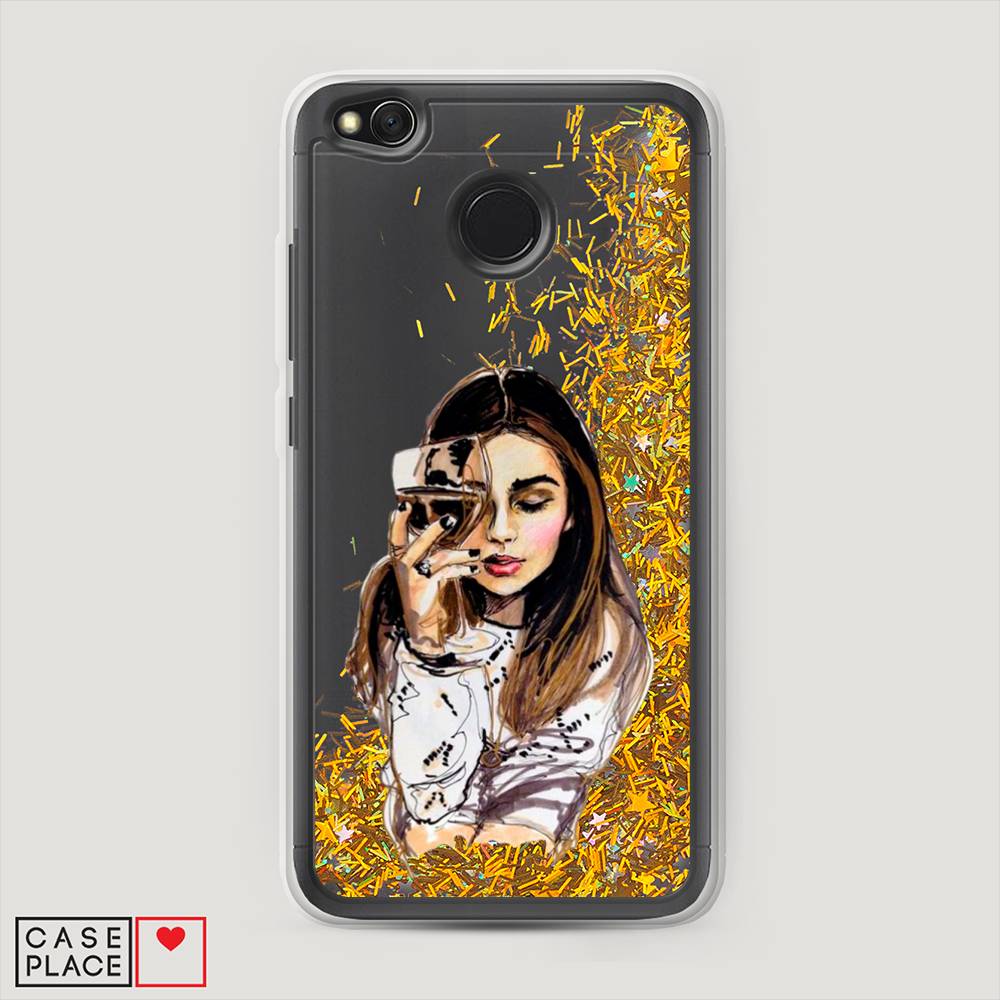 

Жидкий чехол с блестками "Девушка с бокалом" на Xiaomi Redmi 4X, 31490-1