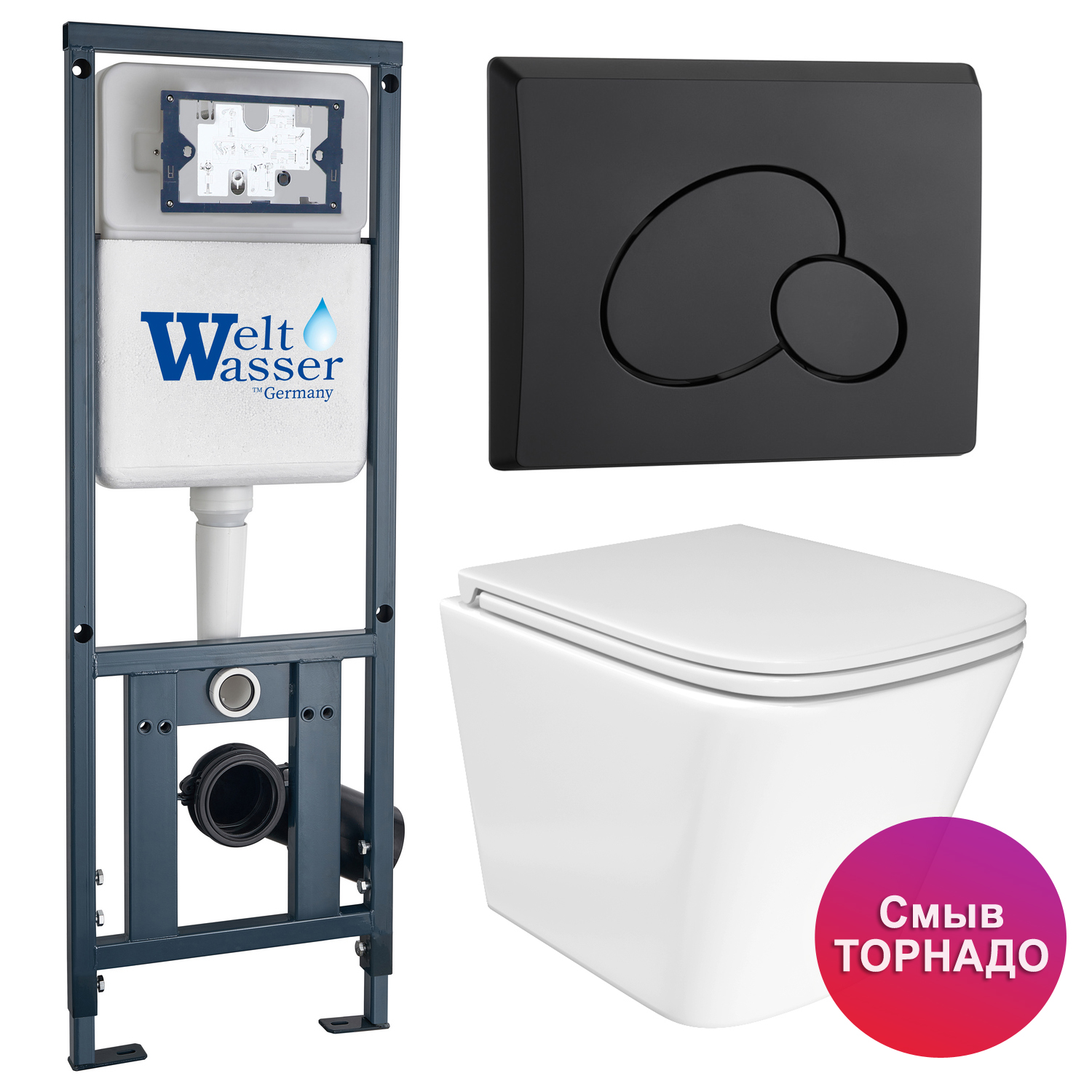 

Инсталляция Weltwasser Mar 410 + кнопка Mar 410 RD MT-BL черная + Verna T JK3031025 унитаз, Marberg JKS303410RMB