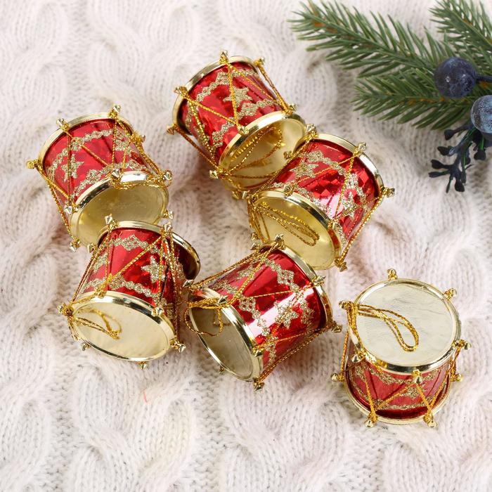 

Елочная игрушка Зимнее волшебство Барабан звезда 3332851 6 шт. красный, Барабан звезда