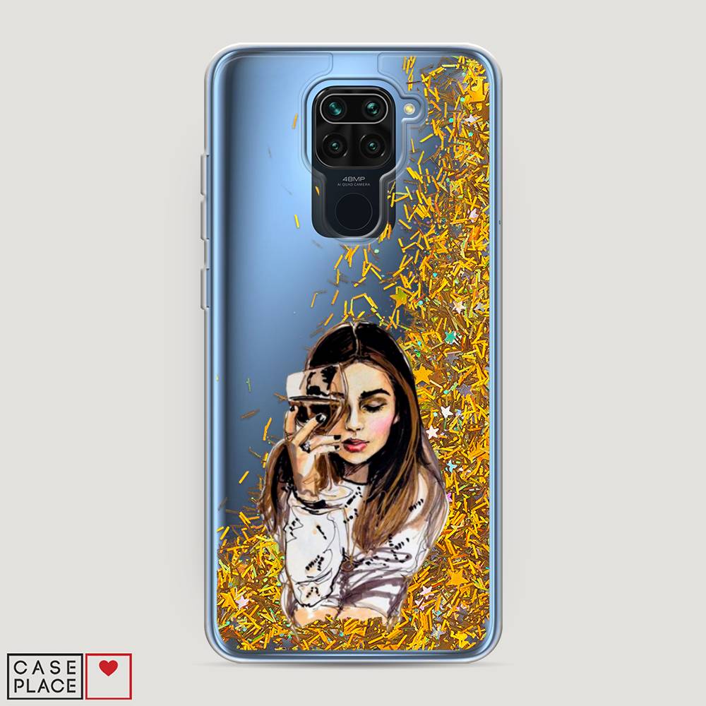 

Жидкий чехол с блестками "Девушка с бокалом" на Xiaomi Redmi 10X 4G, 38290-1