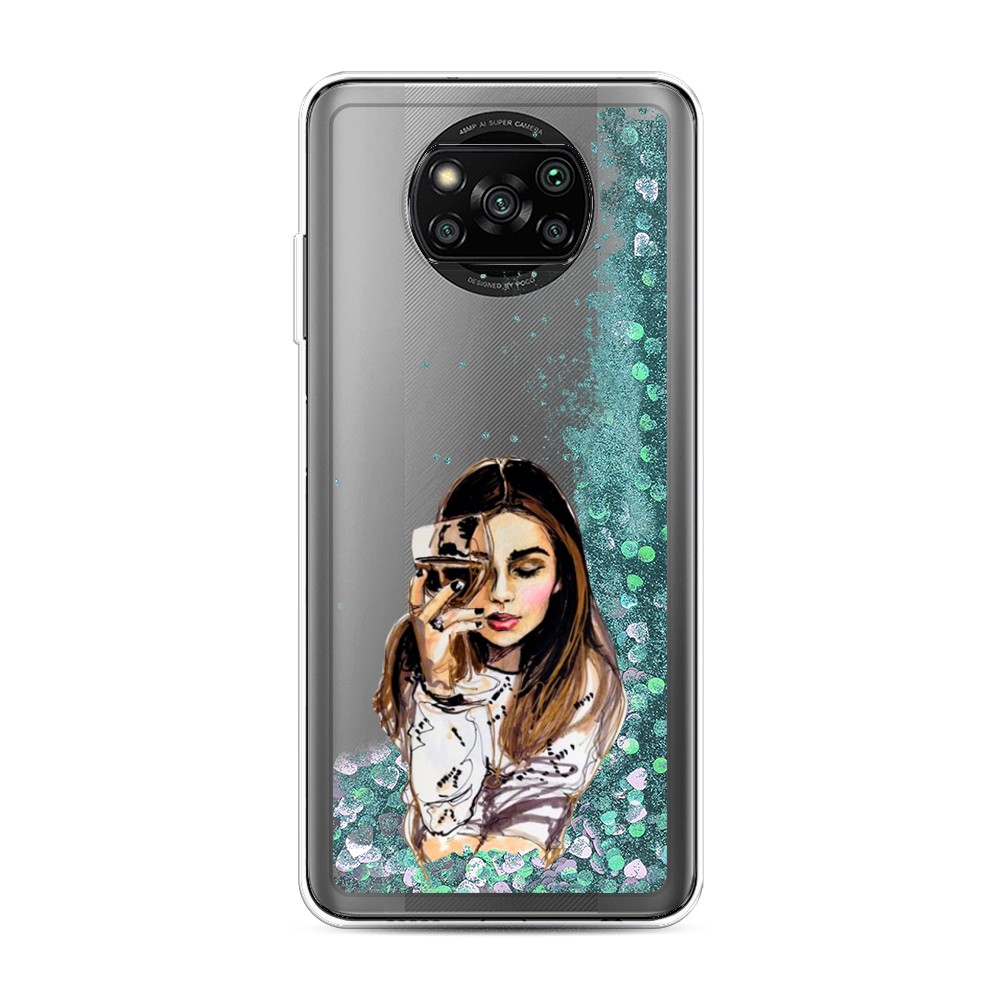 

Жидкий чехол с блестками "Девушка с бокалом" на Xiaomi Poco X3 Pro, 310695-1