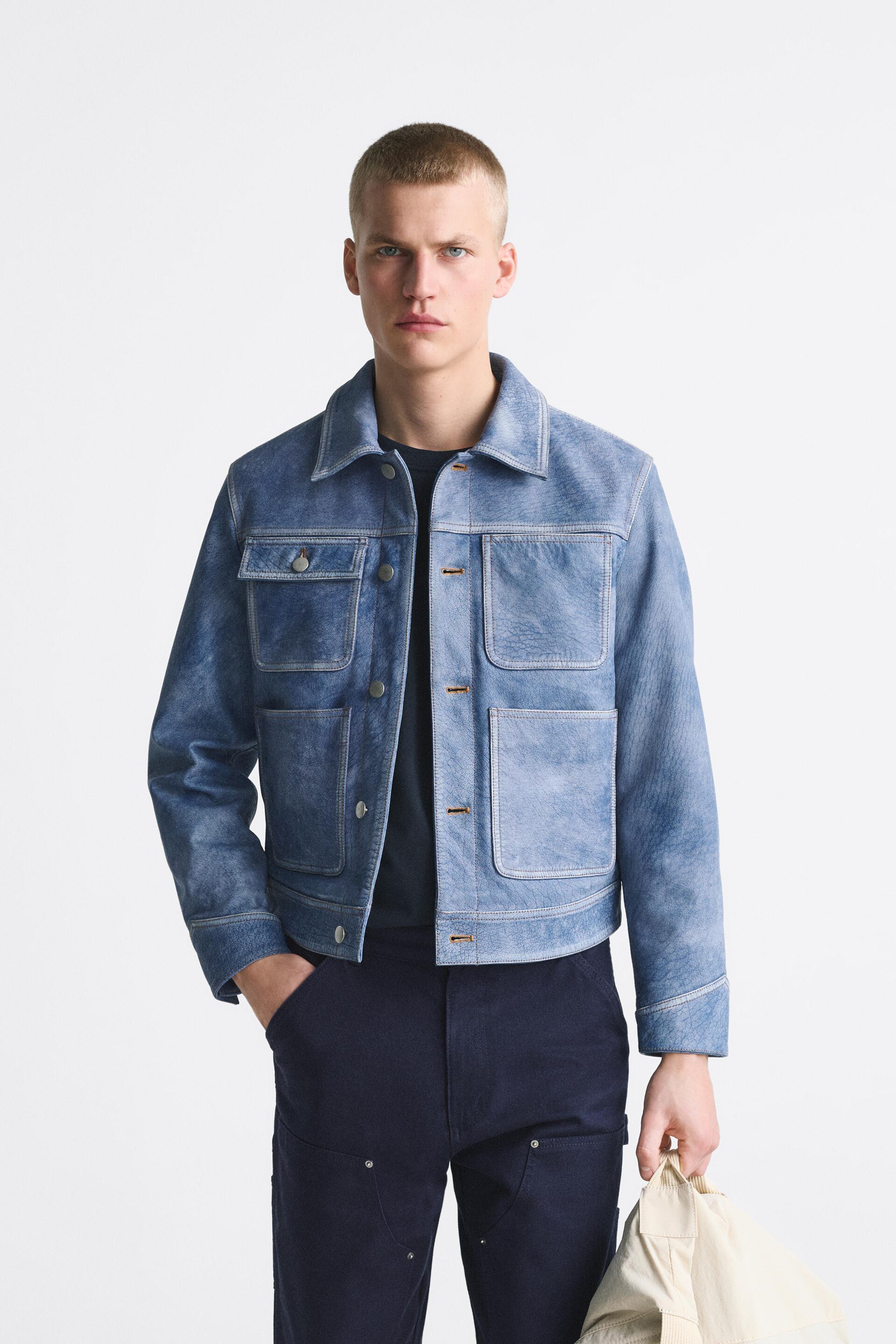 

Кожаная куртка мужская ZARA 04720410 синяя M (доставка из-за рубежа), 04720410