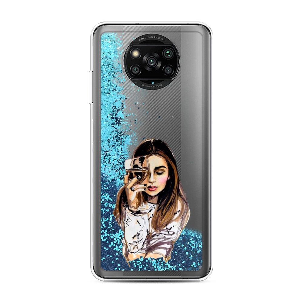 

Жидкий чехол с блестками "Девушка с бокалом" на Xiaomi Poco X3 Pro, 310693-1