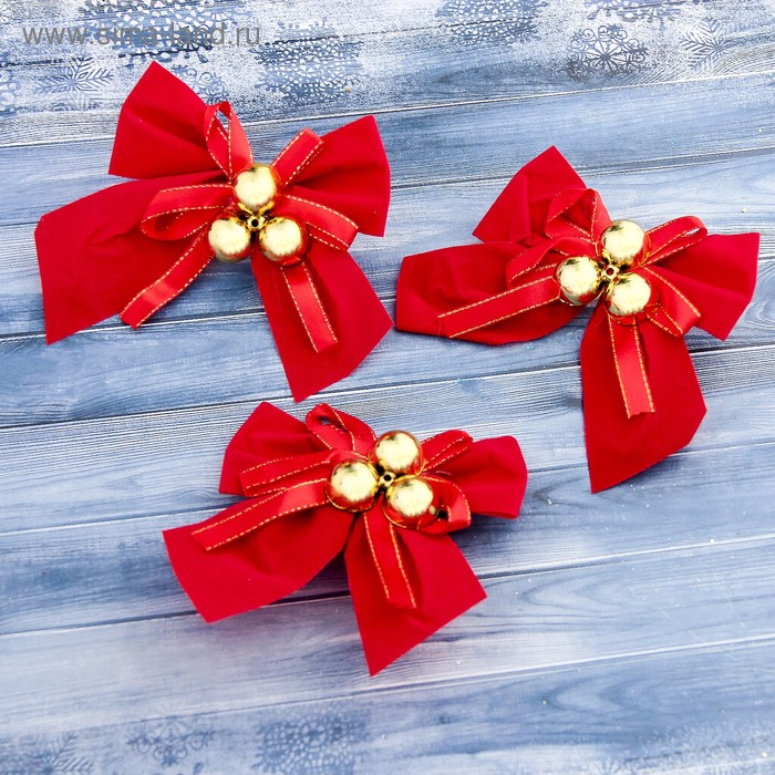 

Бант на ель Зимнее волшебство с бубенцами 3301063 3 шт. красный золотистый, Бант с бубенцами
