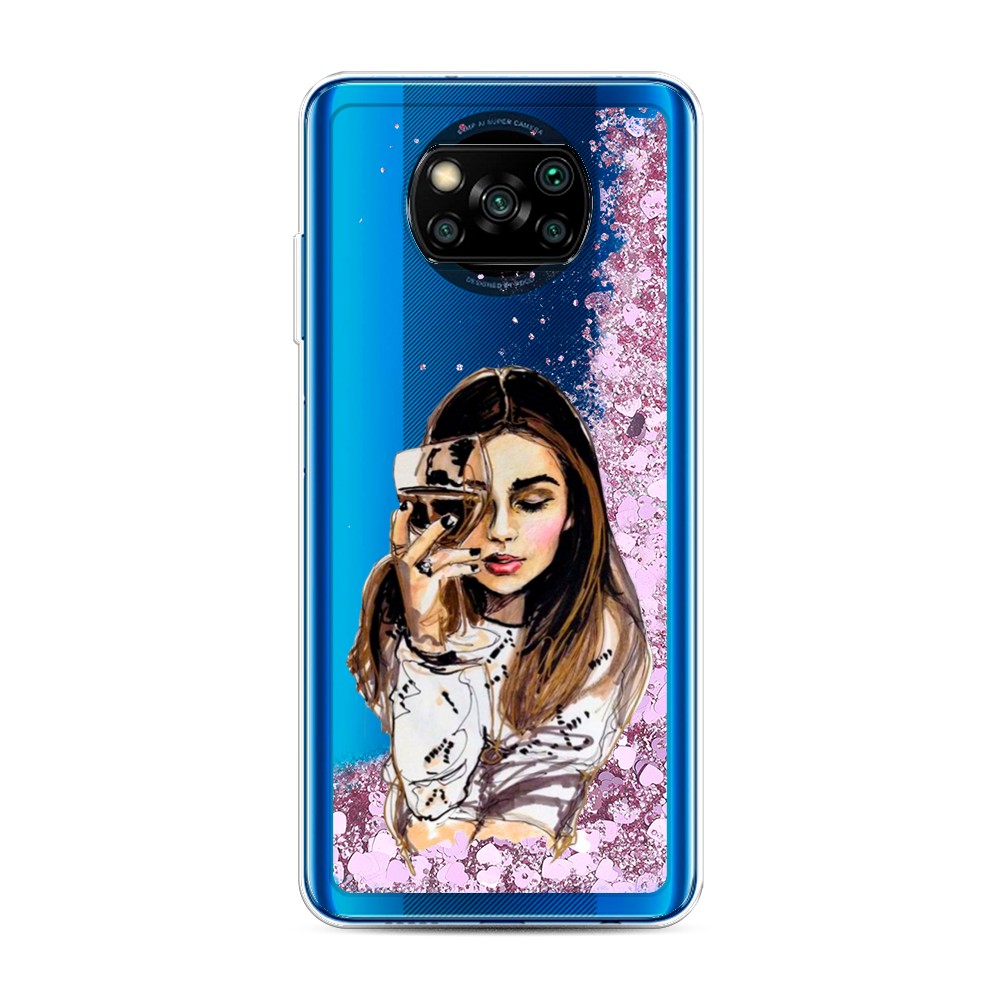 

Жидкий чехол с блестками "Девушка с бокалом" на Xiaomi Poco X3 NFC, 39294-1