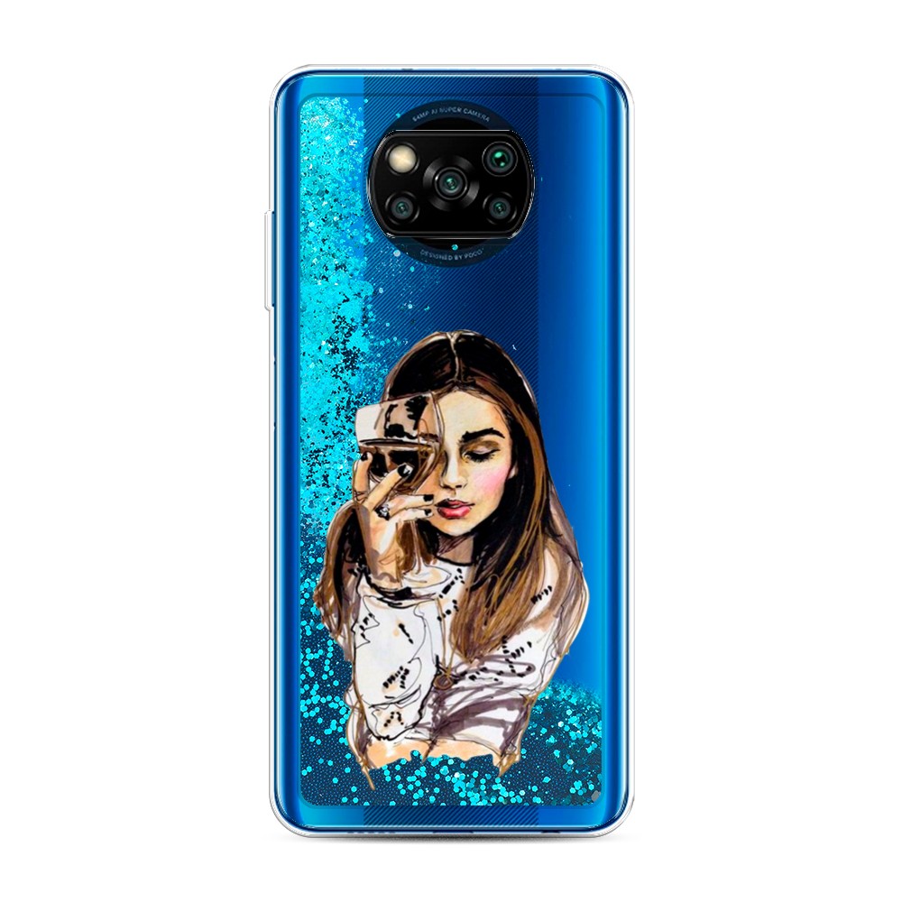 

Жидкий чехол с блестками "Девушка с бокалом" на Xiaomi Poco X3 NFC, 39293-1